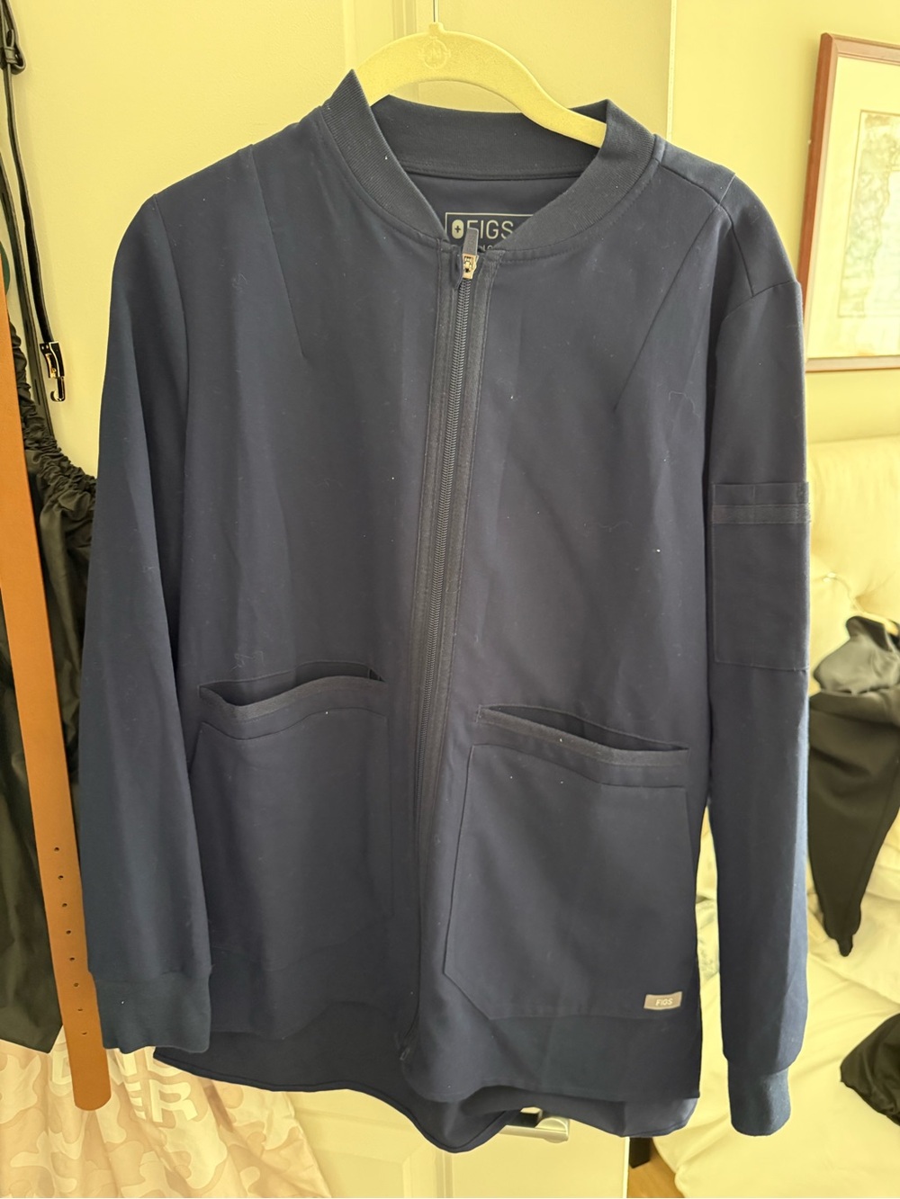 FIGS Navy Full-Zip Bomber Sweater Jacket